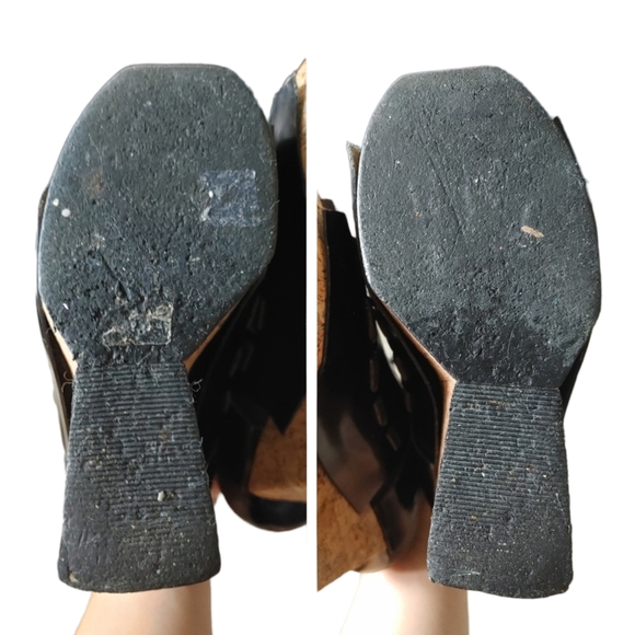 Acne Studios Black Brown Leather Wedge Cork Open Toe Heels - Picture 6 of 17